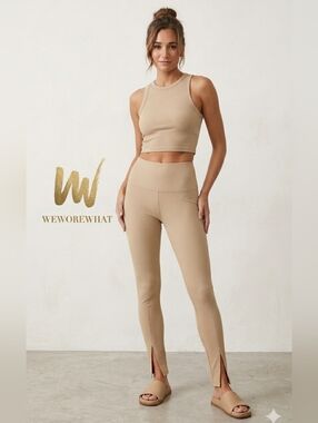 WeWoreWhat High-Rise Split Hem Leggings in Tan